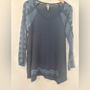 XCVI Navy Blue Long Sleeve Top with Embroidered Sleeves/Hem Size Small